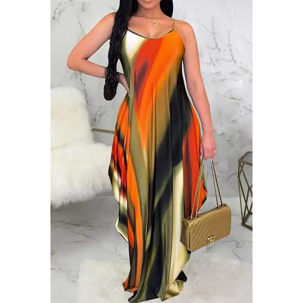 SUNSET ORANGE TIE DYE CAMI DRESS