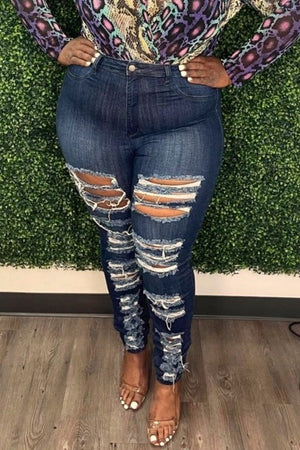 High Rise Dark Wash Distressed Jeans