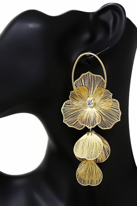 Loop Filigree 3D Flower Drop Earrings