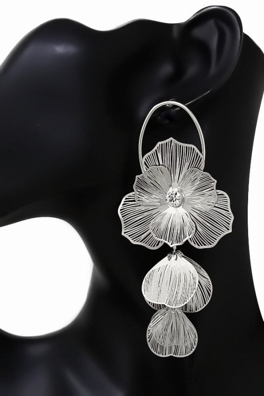 Loop Filigree 3D Flower Drop Earrings
