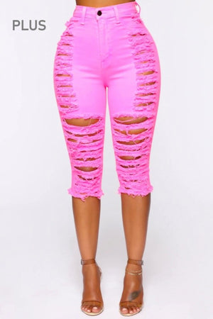 Hgh Rise Distressed Pink Bermuda Shorts