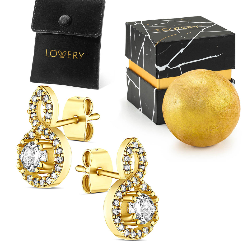 14K Gold Plated Earring with CZ Stones, Pouch, Bath Bomb