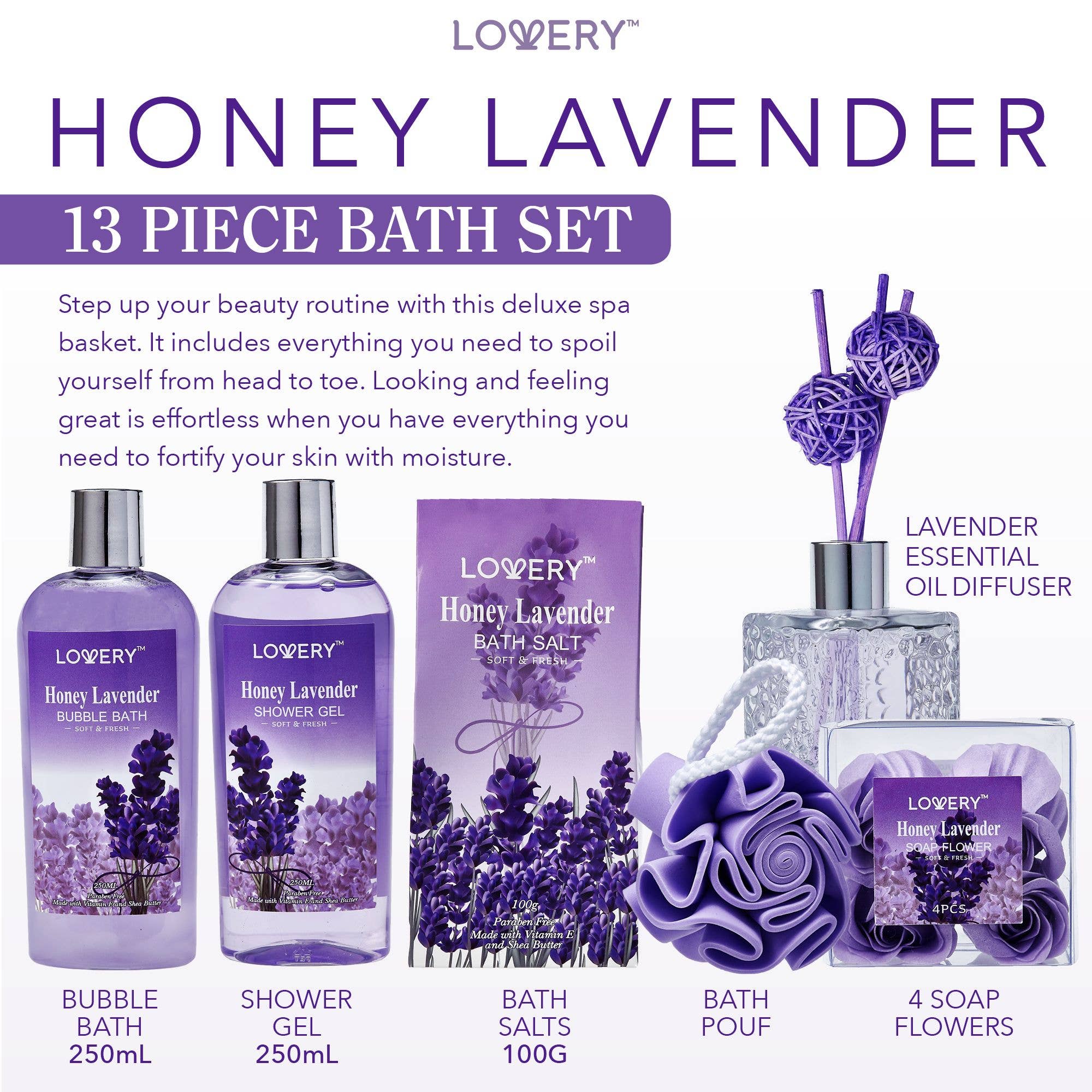 Bath And Body Gift  Set - Honey Lavender with Oil Diffuser
