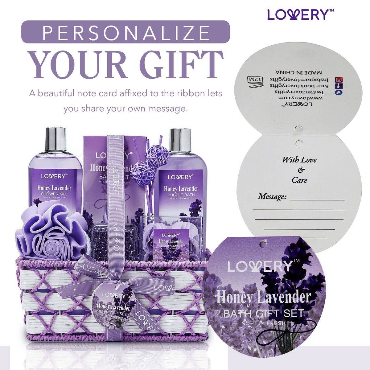 Bath And Body Gift  Set - Honey Lavender with Oil Diffuser