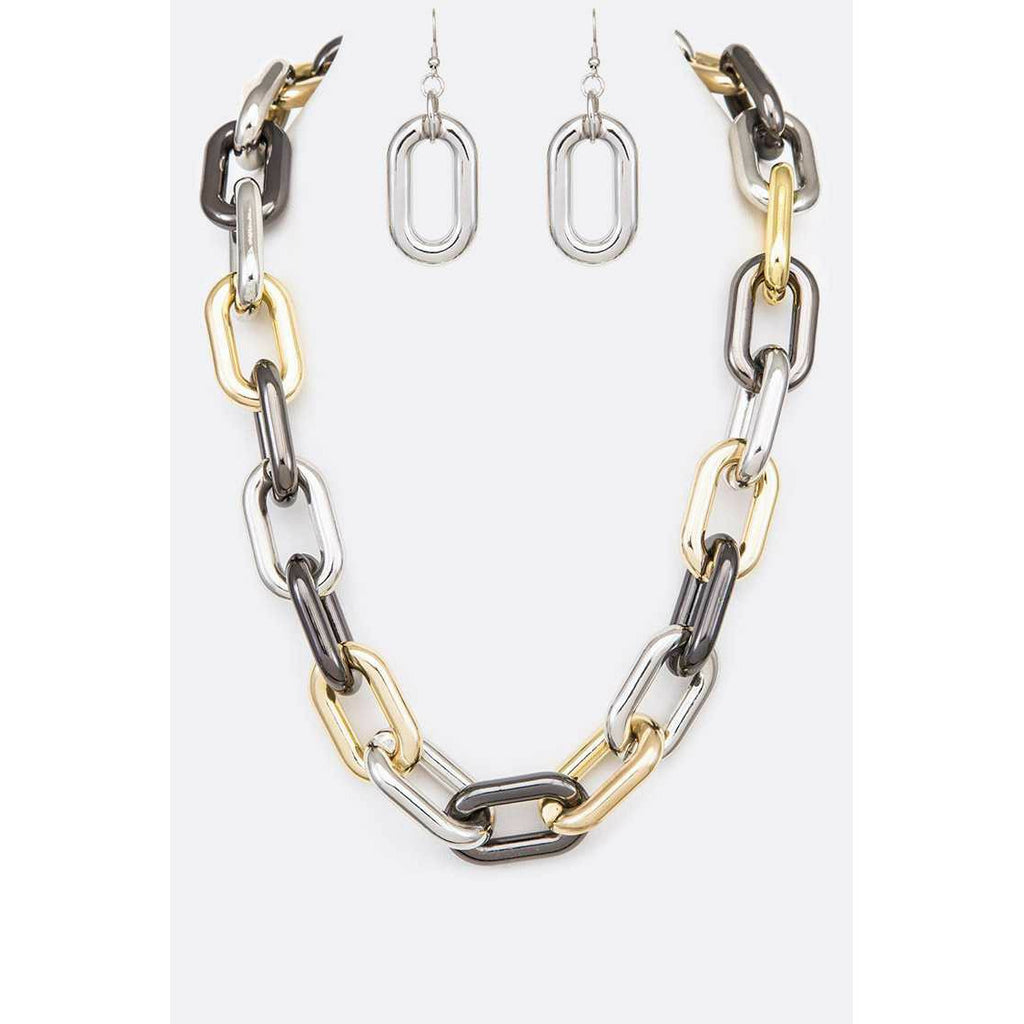 Mix Tone Chain Link Necklace Set