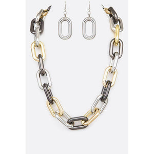 Mix Tone Chain Link Necklace Set
