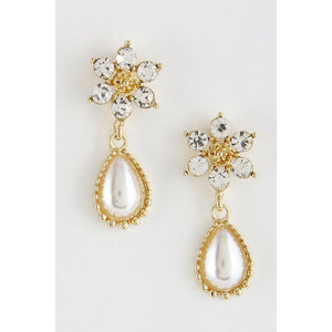 Simple Flower Rhinestone Faux Pearl Earring