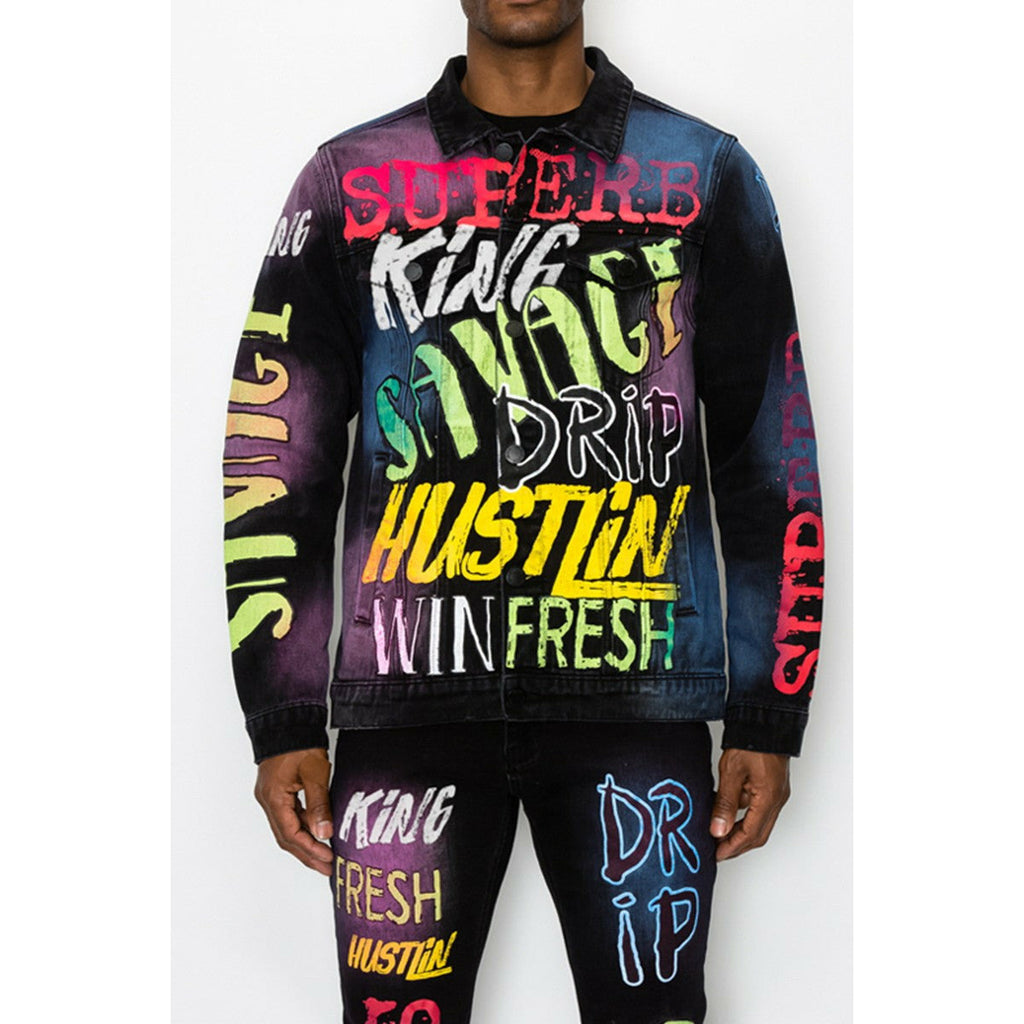 AIR BRUSH SCRIBBLE DENIM JACKET