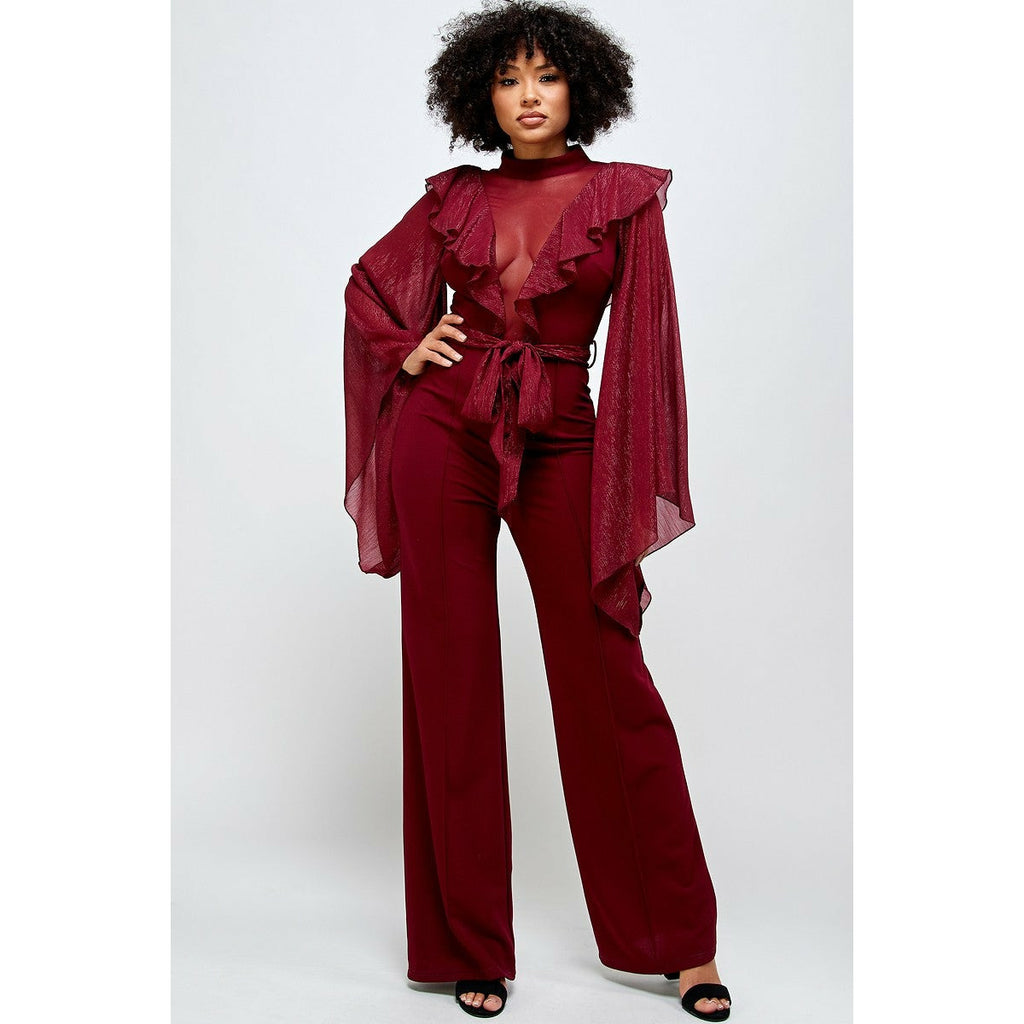 Ruby Red Bell Sleeve Jumpsuit