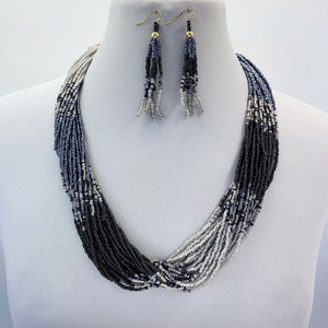 Multi Beaded String Necklace & Earrings