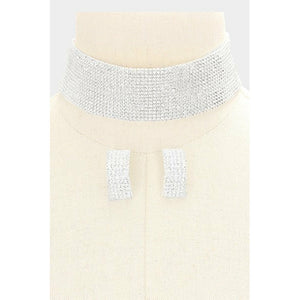 Silver Crystal Rhinestone Choker Necklace Set