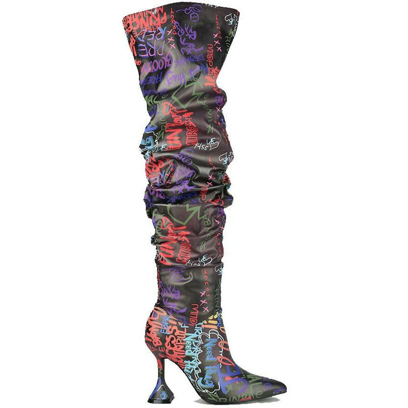 Graffiti Multi Thigh High Boots