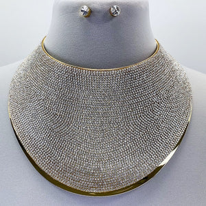Gold Rhinestones Choker Necklace & Earrings